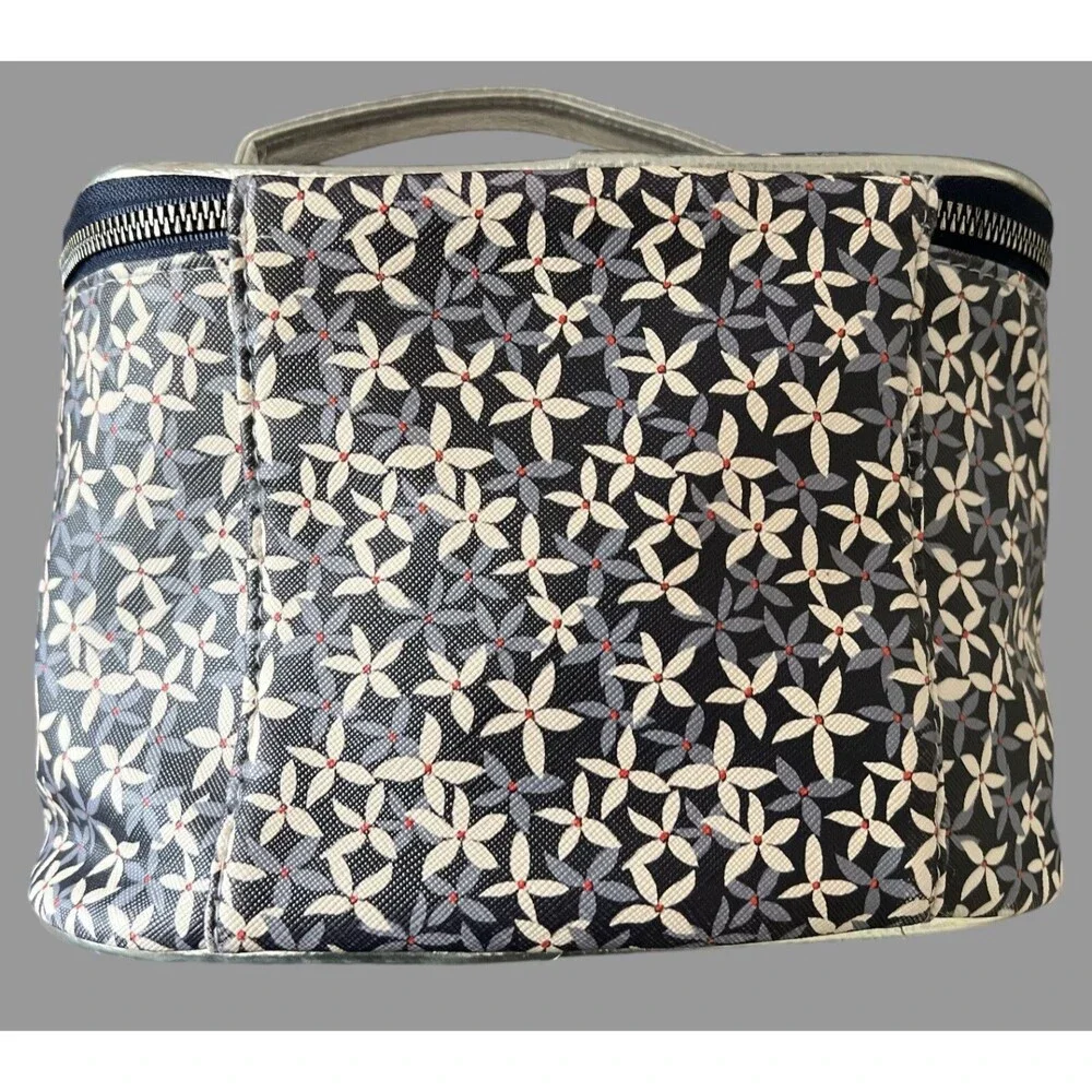 Nicole Miller New York Blue Floral Cosmetic Bag Travel Toiletry Case 9x6x6